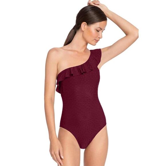 New. Robin Piccone burgundy ruffle swimsuit. MSRP $162. Size 4 - Picture 2 of 9